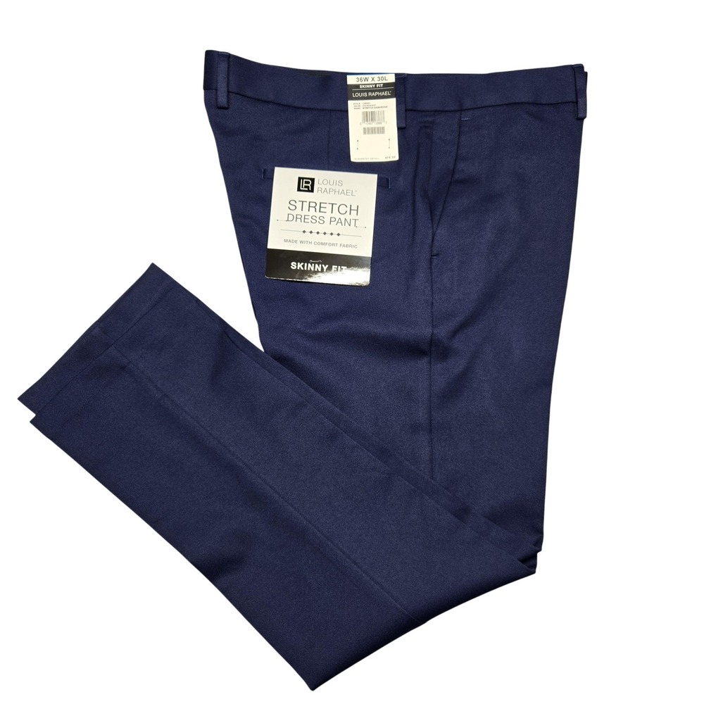 Louis Raphael Dress Pants Mens 38x30 Navy‎ Midnight Skinny Fit Stretch Gabardine